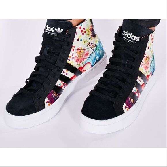 Adidas Court Vantage Floral Mid Top Lace Up Sneakers Cream Black Men 10.5 S78854 main image 12
